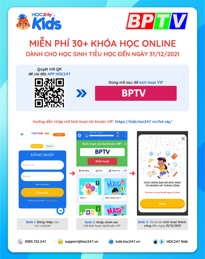 Nhập mã “BPTV” để học online miễn phí học kỳ 1 năm học 2021