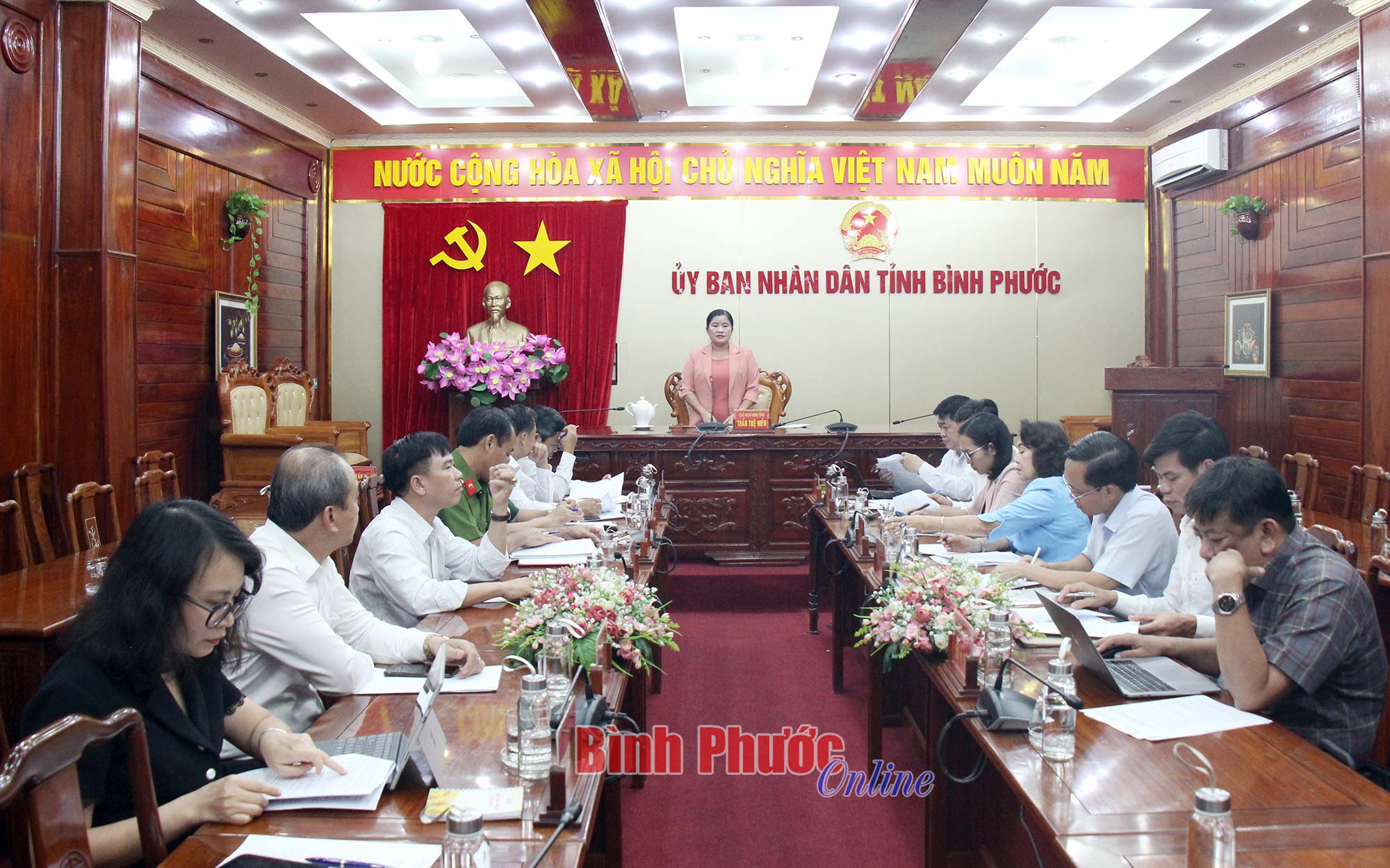 Phó bí thư Tỉnh ủy, Chủ tịch UBND tỉnh Trần Tuệ Hiền chủ trì cuộc họp.
