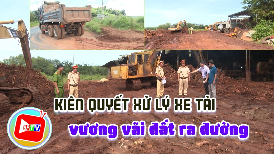 CSGT kiên quyết xử lý xe tải vương vãi đất ra đường