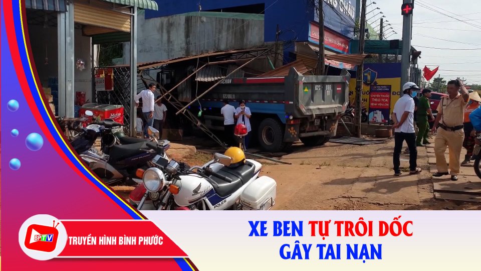 Tai nạn hy hữu: Xe ben “lạc trôi” vào tiệm sửa xe và tiệm thuốc tây |BPTV